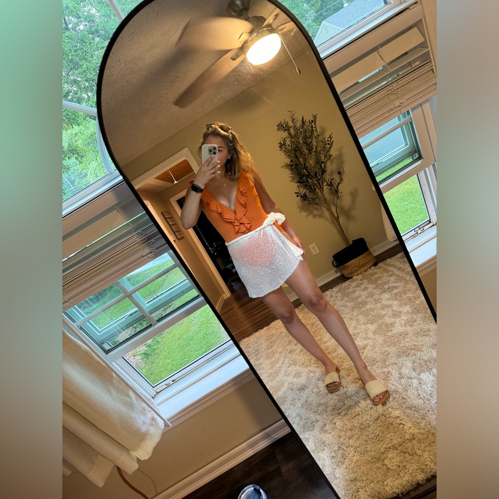 Orange Michael Kors ruffled scoop-back one-piece